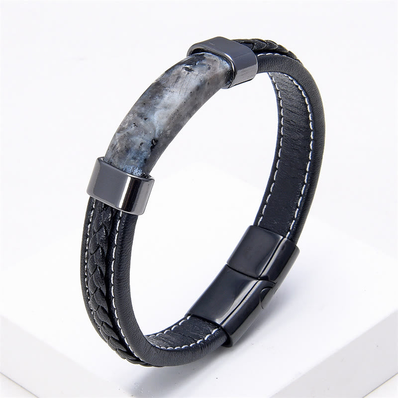 Buddha Stones Lazurite Lapis Lazuli Tiger Eye Rhodonite Hematite Black Onyx Stone Balance Leather Bracelet