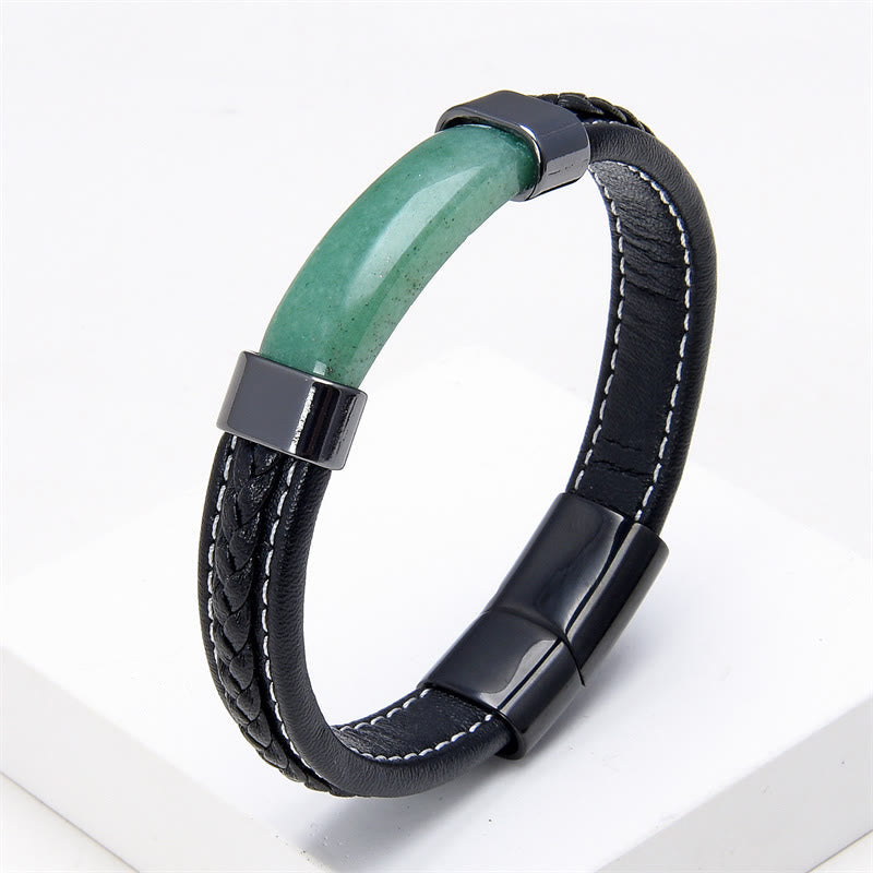 Buddha Stones Lazurite Lapis Lazuli Tiger Eye Rhodonite Hematite Black Onyx Stone Balance Leather Bracelet