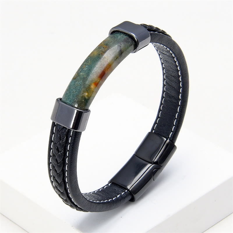 Buddha Stones Lazurite Lapis Lazuli Tiger Eye Rhodonite Hematite Black Onyx Stone Balance Leather Bracelet