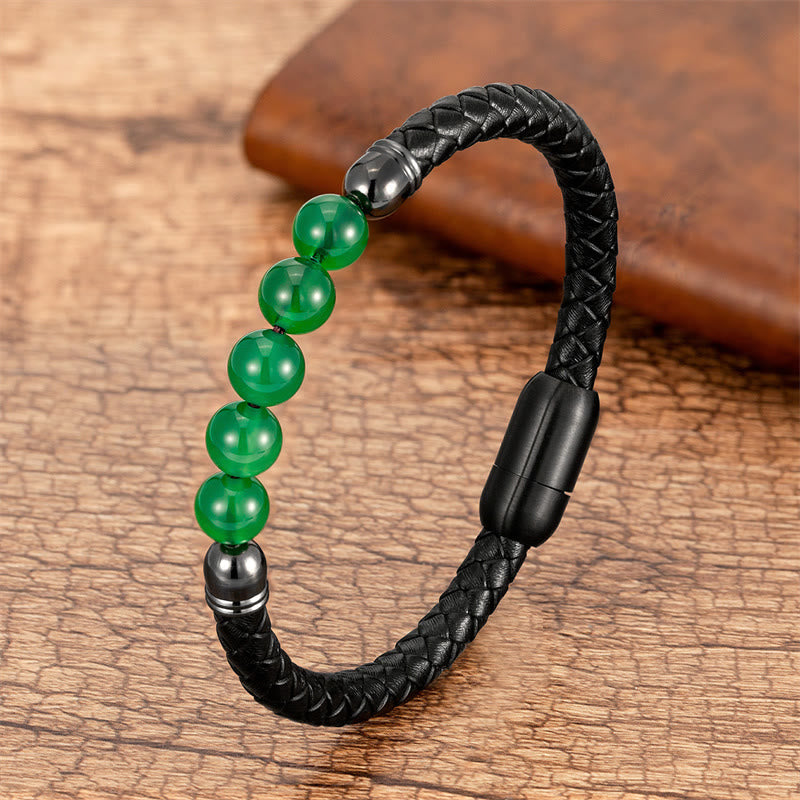 Buddha Stones Blue Agate Tiger Eye Lava Rock Black Onyx Lazurite Lapis Lazuli Bead Protection Leather Bracelet