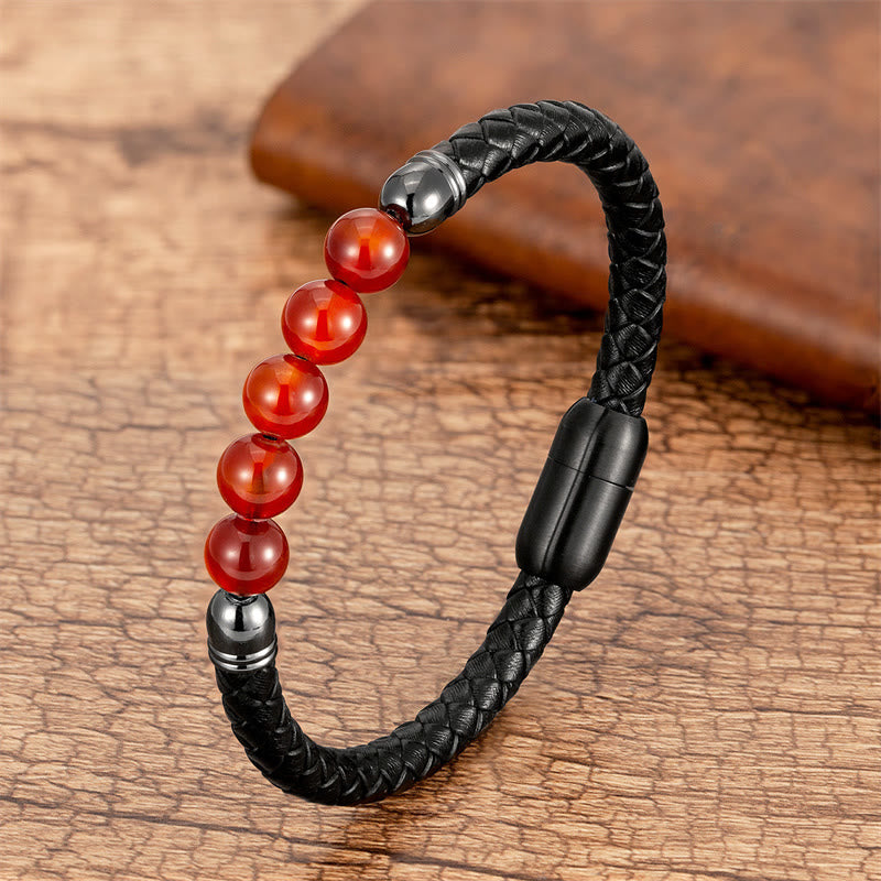 Buddha Stones Blue Agate Tiger Eye Lava Rock Black Onyx Lazurite Lapis Lazuli Bead Protection Leather Bracelet