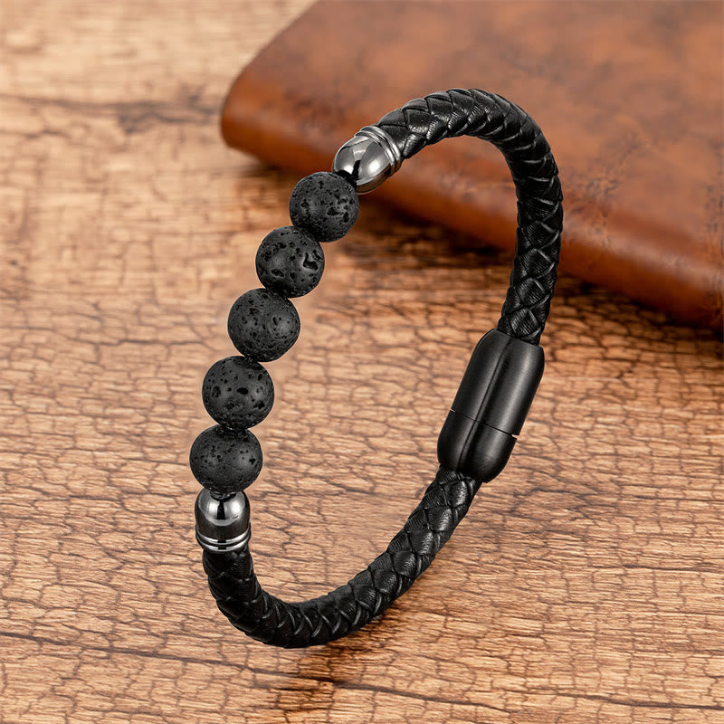 Buddha Stones Blue Agate Tiger Eye Lava Rock Black Onyx Lazurite Lapis Lazuli Bead Protection Leather Bracelet