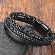 Buddha Stones Multi-layered Titanium Steel Calm Leather Buckle Bracelet
