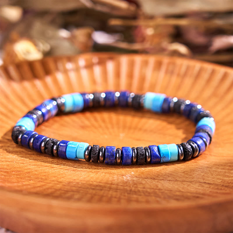 Buddha Stones Hematite Turquoise Lazurite Lapis Lazuli Lava Rock Black Glitter Stone Support Bracelet