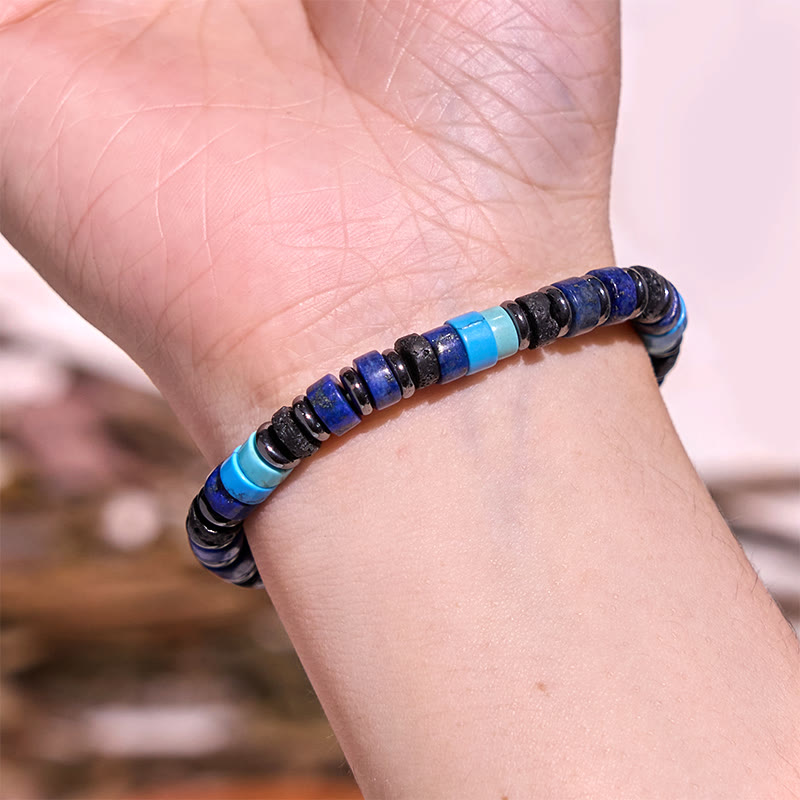 Buddha Stones Hematite Turquoise Lazurite Lapis Lazuli Lava Rock Black Glitter Stone Support Bracelet