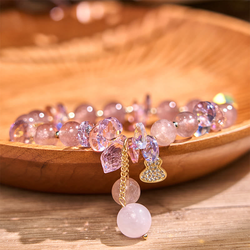 Buddha Stones Strawberry Quartz Crystal Gourd Positive Bracelet