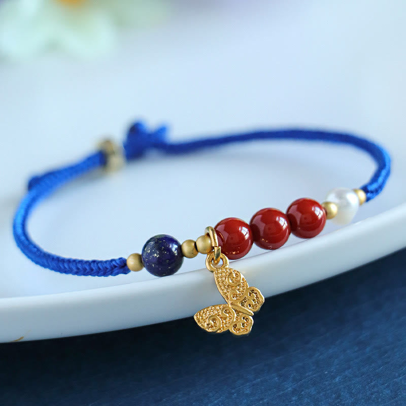 Buddha Stones Klein Blue String South Red Agate Garnet Blue Aventurine Lazurite Lapis Lazuli Copper Butterfly Fu Character Positive Bracelet