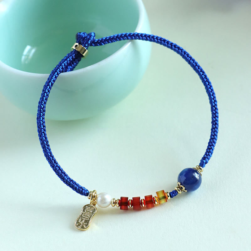 Buddha Stones Klein Blue String South Red Agate Garnet Blue Aventurine Lazurite Lapis Lazuli Copper Butterfly Fu Character Positive Bracelet