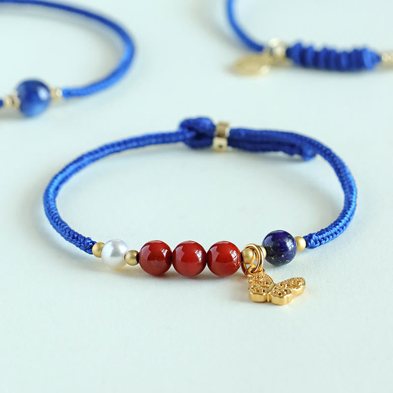 Buddha Stones Klein Blue String South Red Agate Garnet Blue Aventurine Lazurite Lapis Lazuli Copper Butterfly Fu Character Positive Bracelet