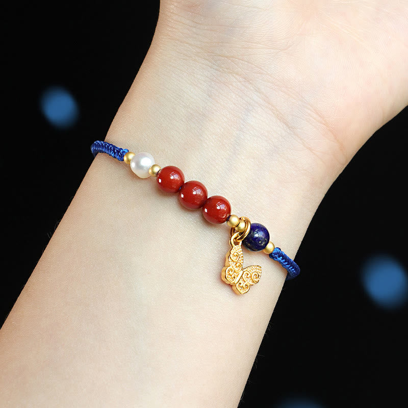 Buddha Stones Klein Blue String South Red Agate Garnet Blue Aventurine Lazurite Lapis Lazuli Copper Butterfly Fu Character Positive Bracelet