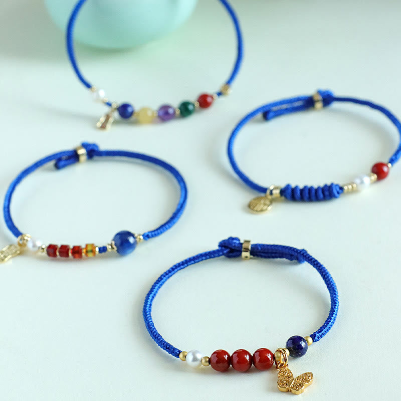 Buddha Stones Klein Blue String South Red Agate Garnet Blue Aventurine Lazurite Lapis Lazuli Copper Butterfly Fu Character Positive Bracelet