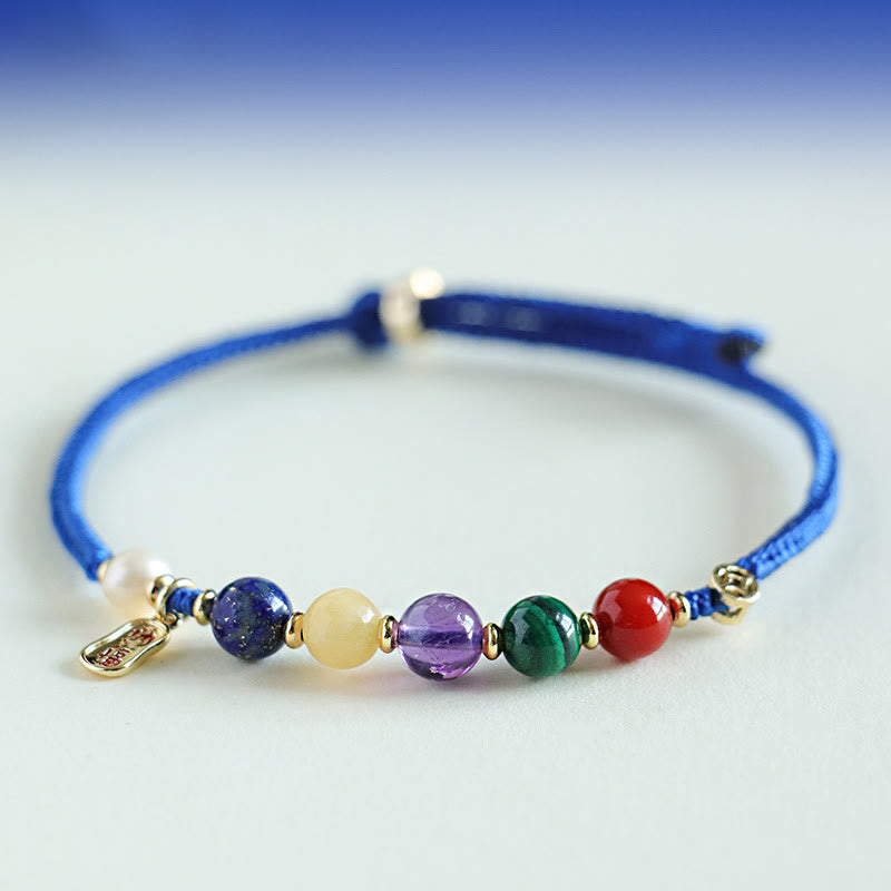Buddha Stones Klein Blue String South Red Agate Garnet Blue Aventurine Lazurite Lapis Lazuli Copper Butterfly Fu Character Positive Bracelet