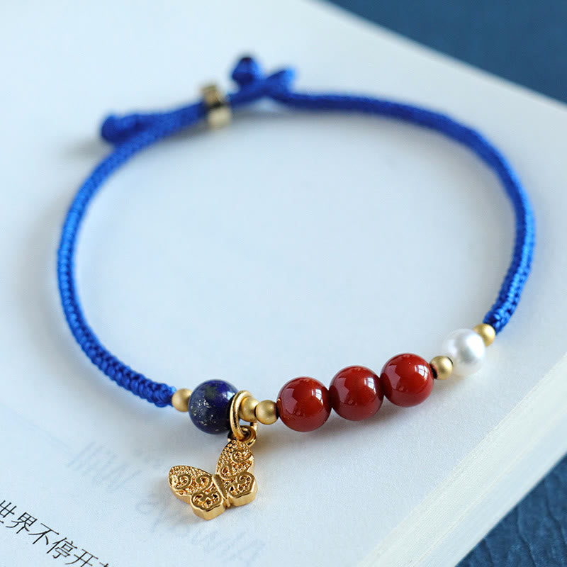 Buddha Stones Klein Blue String South Red Agate Garnet Blue Aventurine Lazurite Lapis Lazuli Copper Butterfly Fu Character Positive Bracelet