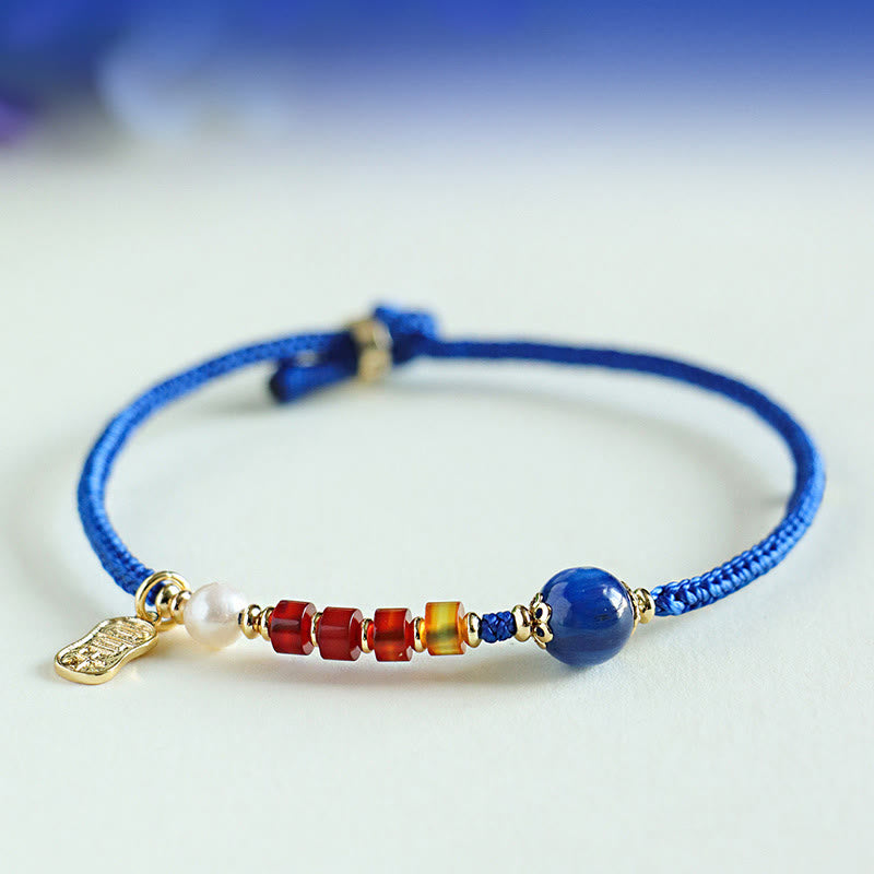 Buddha Stones Klein Blue String South Red Agate Garnet Blue Aventurine Lazurite Lapis Lazuli Copper Butterfly Fu Character Positive Bracelet