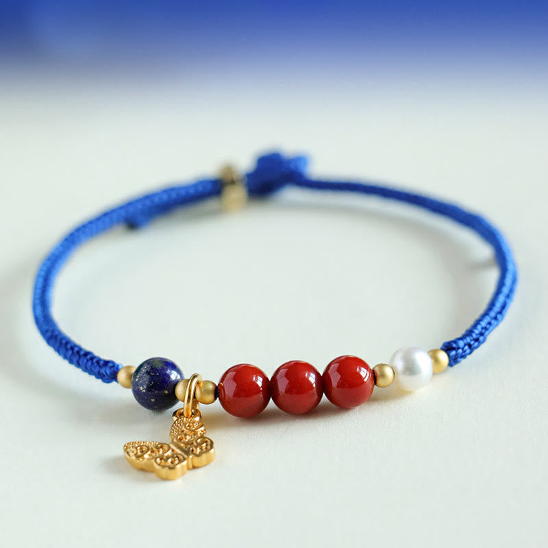 Buddha Stones Klein Blue String South Red Agate Garnet Blue Aventurine Lazurite Lapis Lazuli Copper Butterfly Fu Character Positive Bracelet
