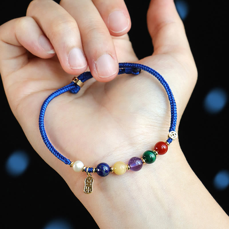 Buddha Stones Klein Blue String South Red Agate Garnet Blue Aventurine Lazurite Lapis Lazuli Copper Butterfly Fu Character Positive Bracelet