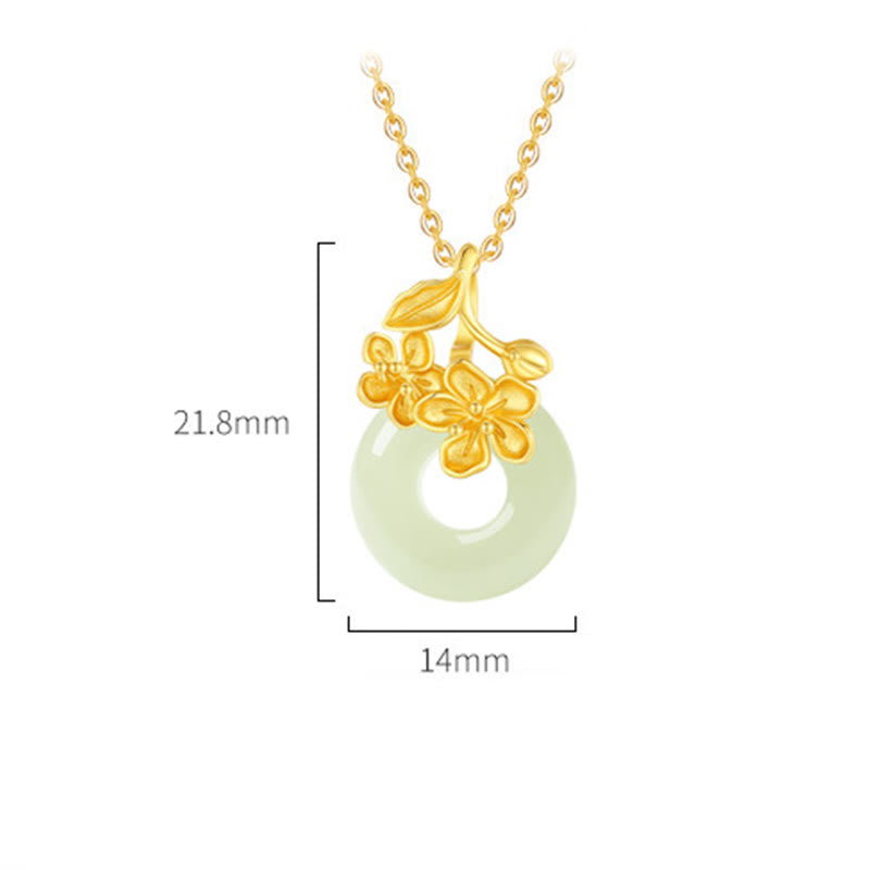EverestArtstudios Hetian Jade 999 Sterling Silver Peace Buckle Peach Blossom Necklace Pendant