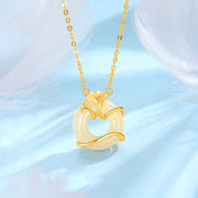 EverestArtstudios Hetian Jade 925 Sterling Silver Peace Buckle Ginkgo Leaf Necklace Pendant