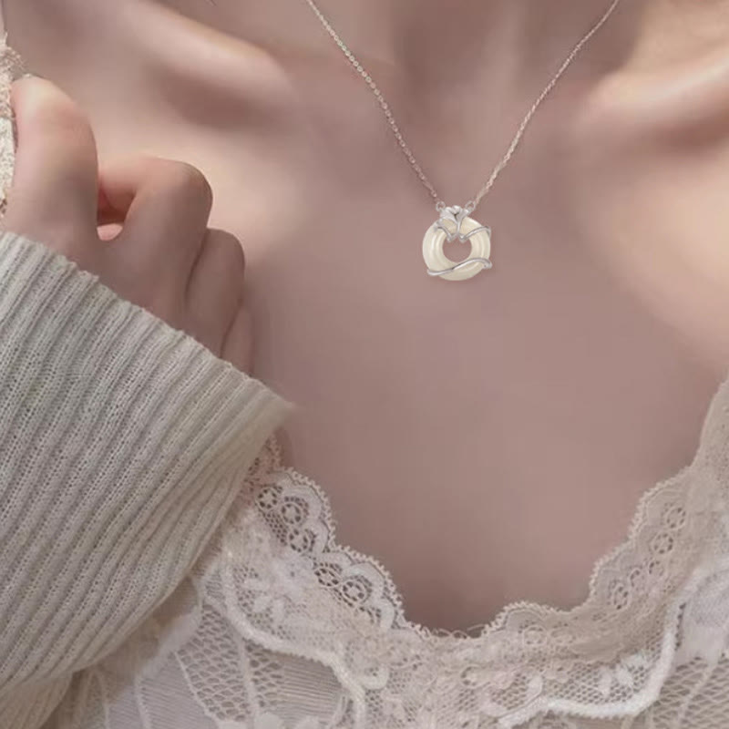EverestArtstudios Hetian Jade 925 Sterling Silver Peace Buckle Ginkgo Leaf Necklace Pendant