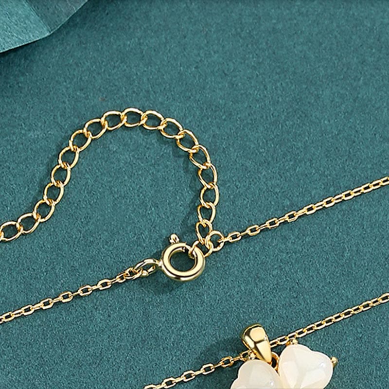 EverestArtstudios Hetian Jade 925 Sterling Silver Four Leaf Clover Necklace Pendant