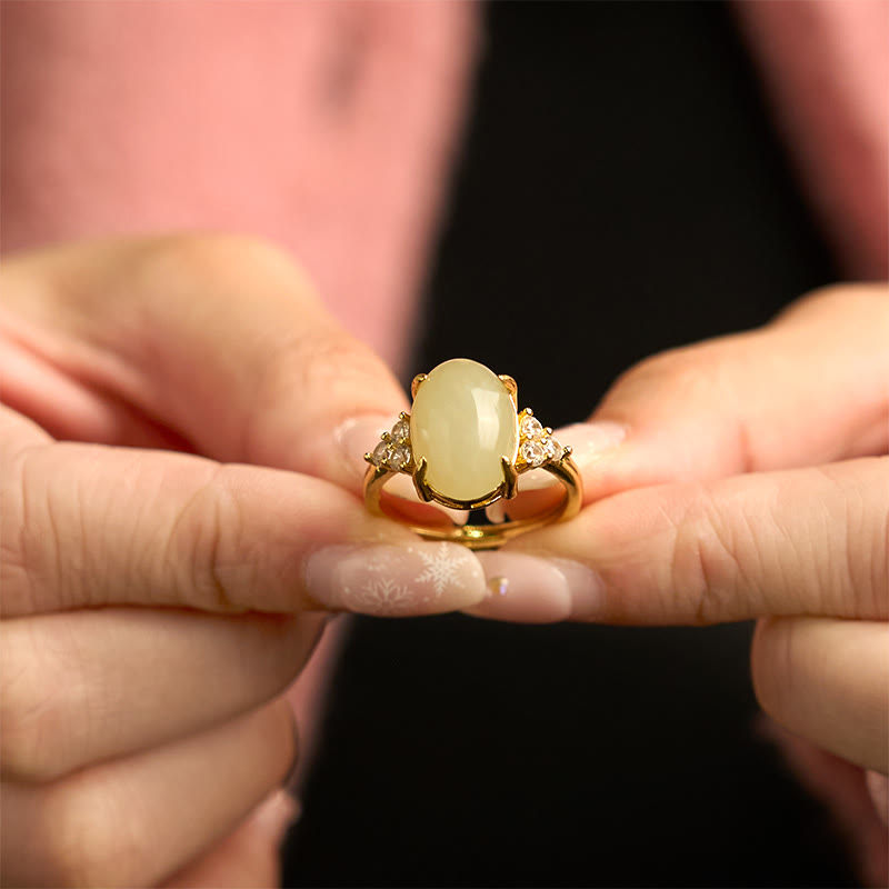 EverestArtstudios Hetian Jade Egg Alloy Ring