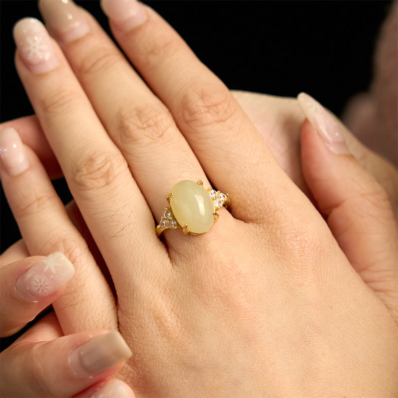 EverestArtstudios Hetian Jade Egg Alloy Ring