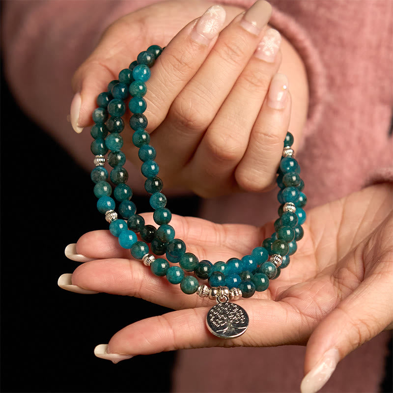 Buddha Stones 108 Mala Beads Apatite Bead Om The Tree Of Life Lotus Bracelet