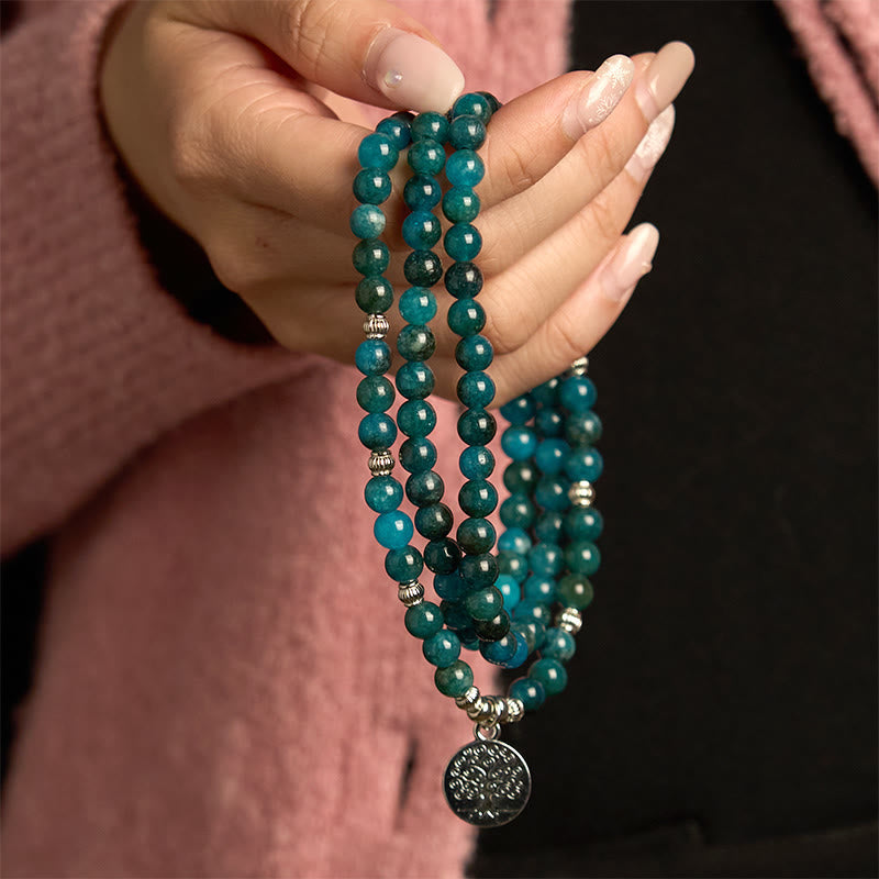 Buddha Stones 108 Mala Beads Apatite Bead Om The Tree Of Life Lotus Bracelet