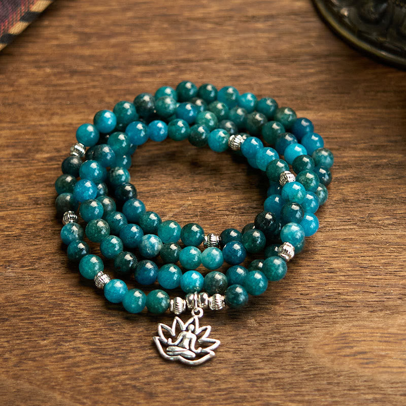 Buddha Stones 108 Mala Beads Apatite Bead Om The Tree Of Life Lotus Bracelet