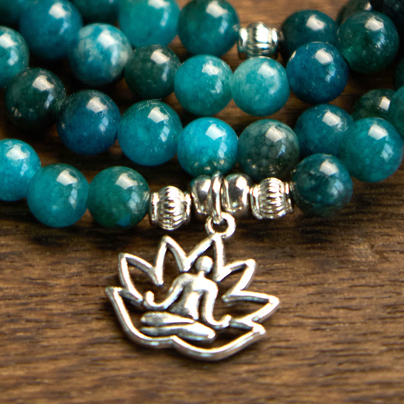 Buddha Stones 108 Mala Beads Apatite Bead Om The Tree Of Life Lotus Bracelet