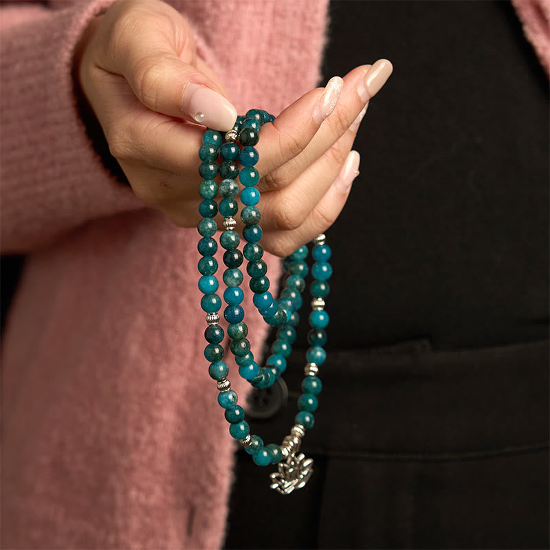 Buddha Stones 108 Mala Beads Apatite Bead Om The Tree Of Life Lotus Bracelet