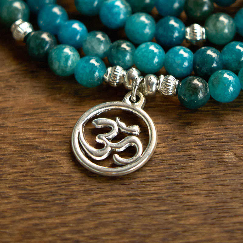 Buddha Stones 108 Mala Beads Apatite Bead Om The Tree Of Life Lotus Bracelet