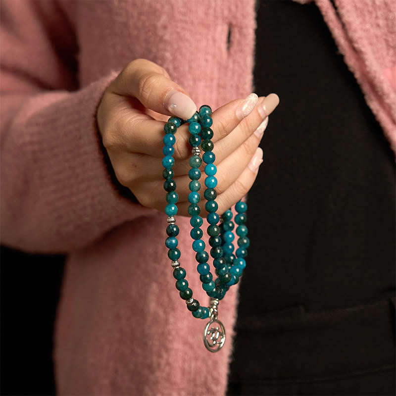 Buddha Stones 108 Mala Beads Apatite Bead Om The Tree Of Life Lotus Bracelet