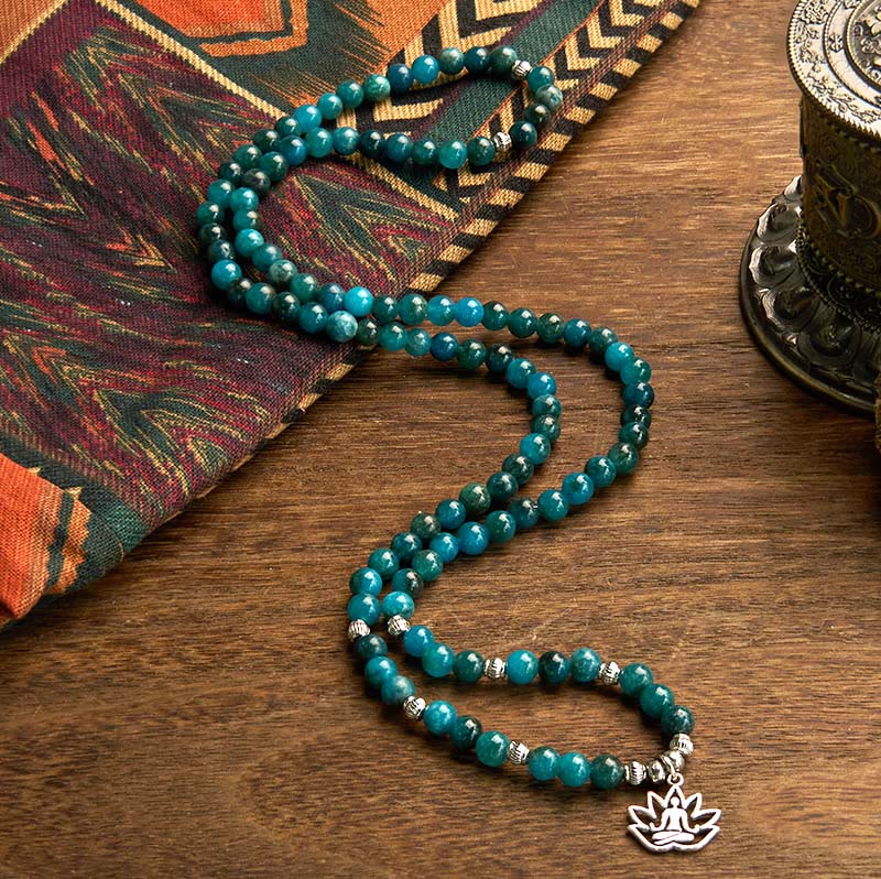 Buddha Stones 108 Mala Beads Apatite Bead Om The Tree Of Life Lotus Bracelet