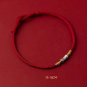 Buddha Stones Handmade 925 Sterling Silver Bamboo Design Red String Luck Braided Bracelet
