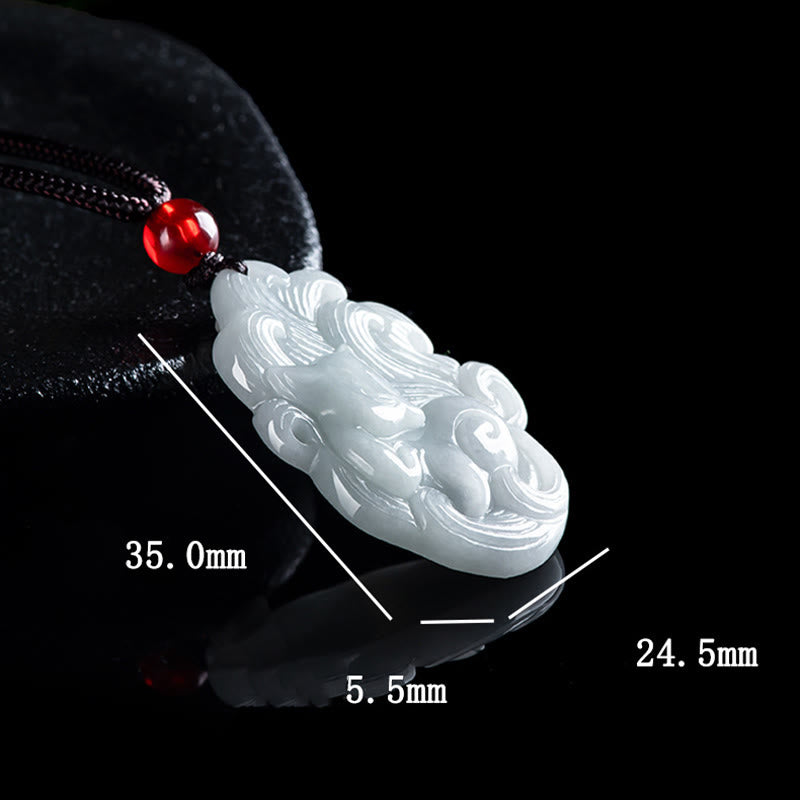 EverestArtstudios Natural Jade Nine Tailed Fox Luck Necklace Pendant