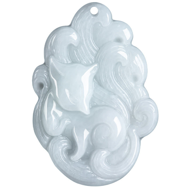 EverestArtstudios Natural Jade Nine Tailed Fox Luck Necklace Pendant