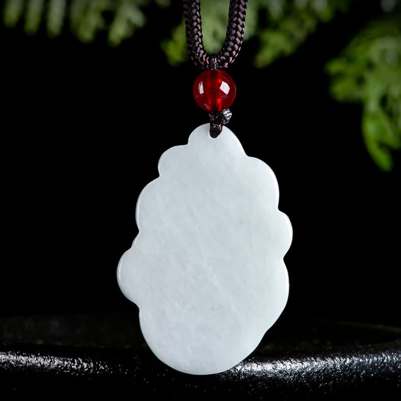 EverestArtstudios Natural Jade Nine Tailed Fox Luck Necklace Pendant