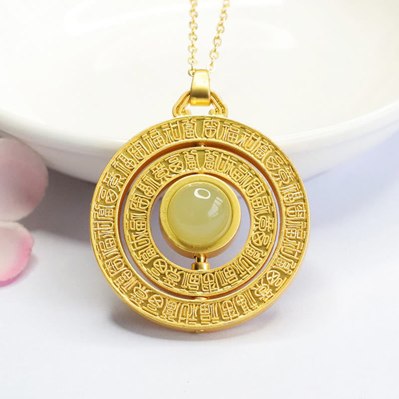 EverestArtstudios Hetian Jade Hundred Blessings Fu Character Luck Rotatable Necklace Pendant