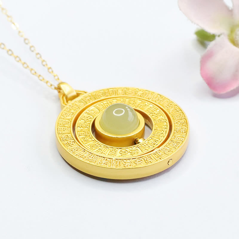 EverestArtstudios Hetian Jade Hundred Blessings Fu Character Luck Rotatable Necklace Pendant