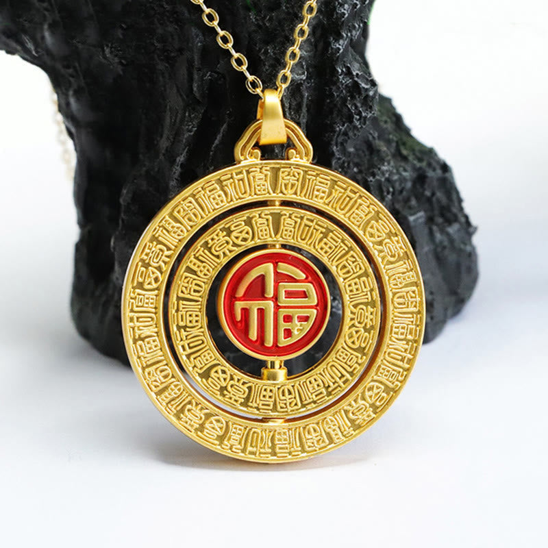EverestArtstudios Hetian Jade Hundred Blessings Fu Character Luck Rotatable Necklace Pendant