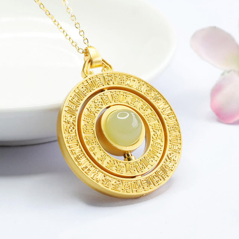 EverestArtstudios Hetian Jade Hundred Blessings Fu Character Luck Rotatable Necklace Pendant