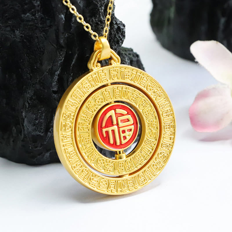 EverestArtstudios Hetian Jade Hundred Blessings Fu Character Luck Rotatable Necklace Pendant