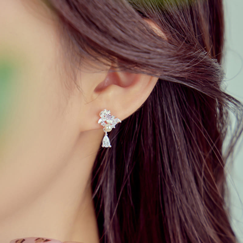 EverestArtstudios Hetian Jade 925 Sterling Silver Cubic Zirconia Pearl Abundance Earrings