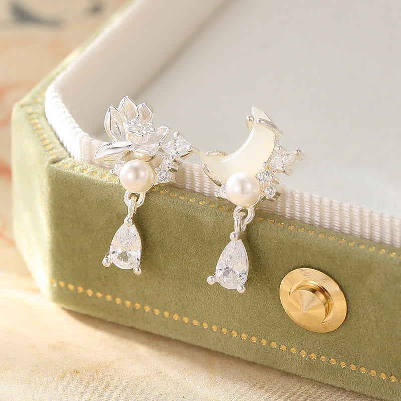 EverestArtstudios Hetian Jade 925 Sterling Silver Cubic Zirconia Pearl Abundance Earrings