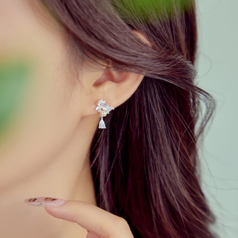EverestArtstudios Hetian Jade 925 Sterling Silver Cubic Zirconia Pearl Abundance Earrings