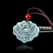 EverestArtstudios Lotus Pattern Carved Jade Abundance Prosperity Necklace Rope Pendant