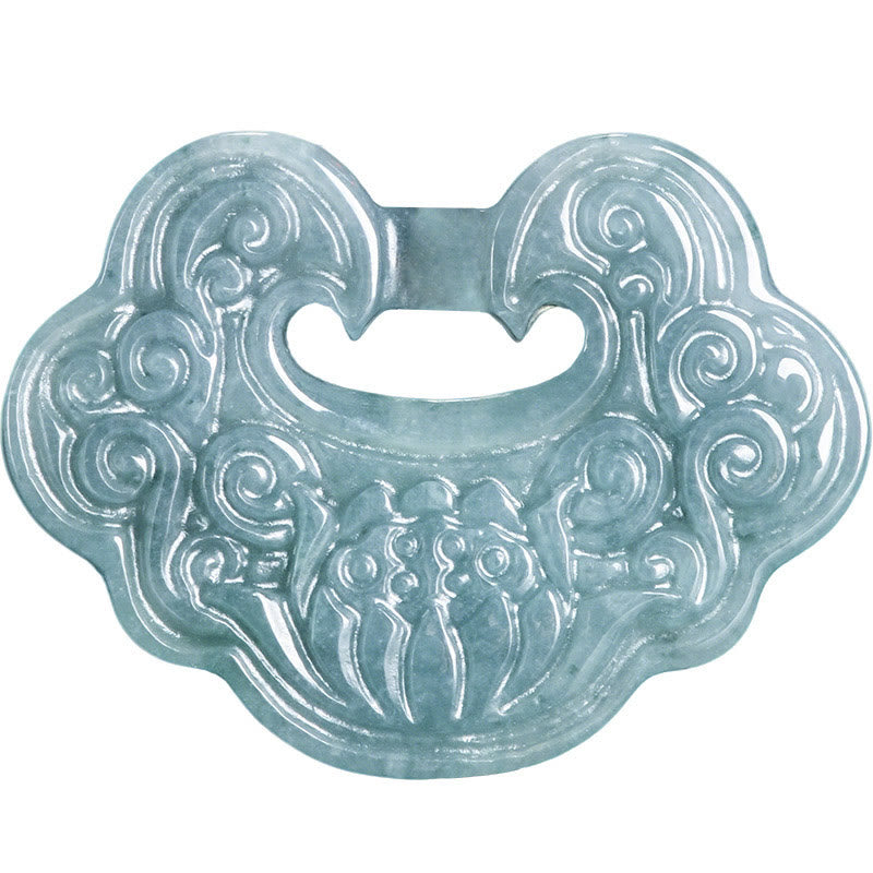EverestArtstudios Lotus Carved Jade Ruyi Abundance Prosperity Abundance Necklace Pendant