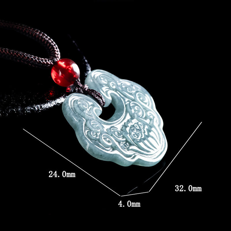 EverestArtstudios Lotus Carved Jade Ruyi Abundance Prosperity Abundance Necklace Pendant