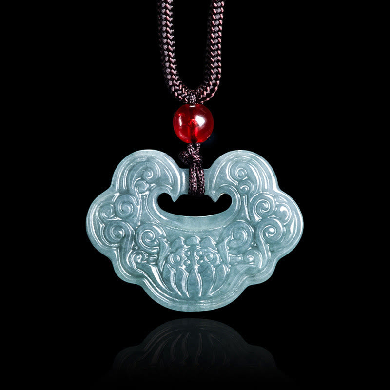 EverestArtstudios Lotus Carved Jade Ruyi Abundance Prosperity Abundance Necklace Pendant